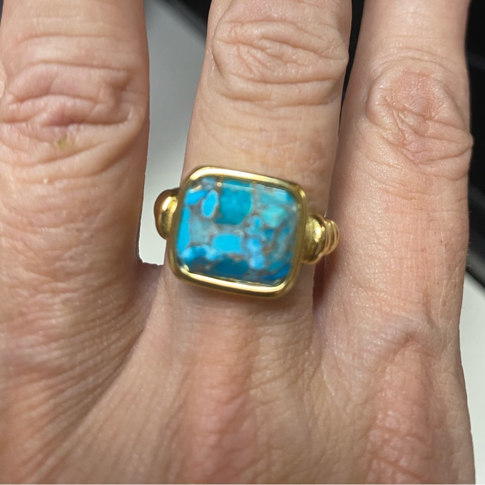Phyonio Gold-tone Turquoise Stone Statement Ring Women Jewelry Size 9